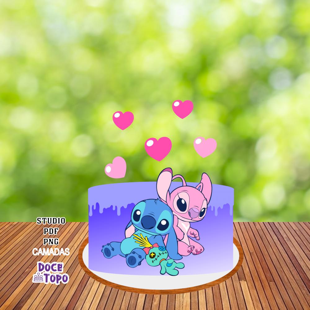 Topo de Bolo Stitch e Angel 01 Studio/PDF/PNG