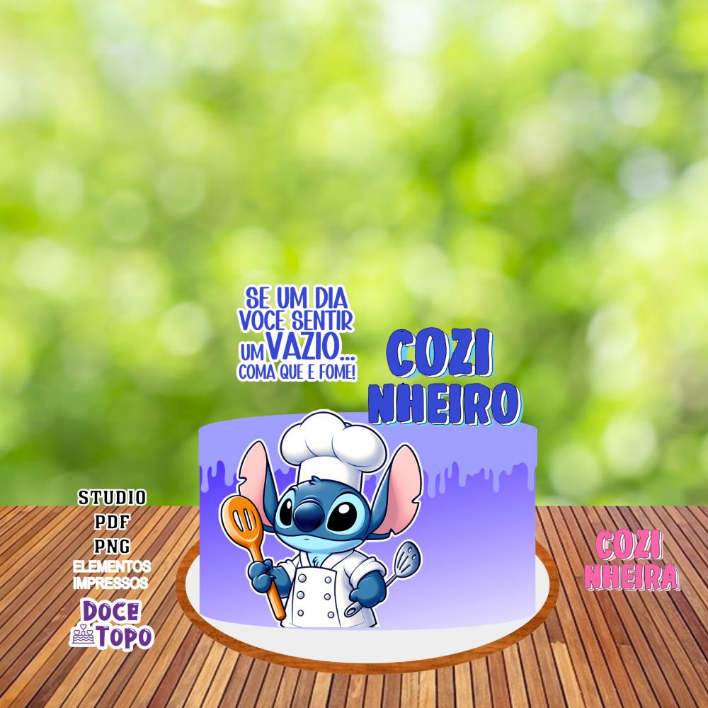 Topo de Bolo Stitch Cozinheiro Studio/PDF/PNG