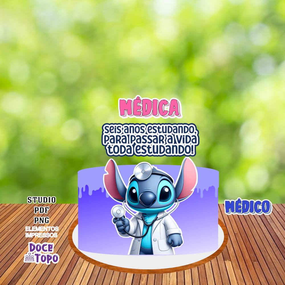 Topo de Bolo Stitch Médico Studio/PDF/PNG