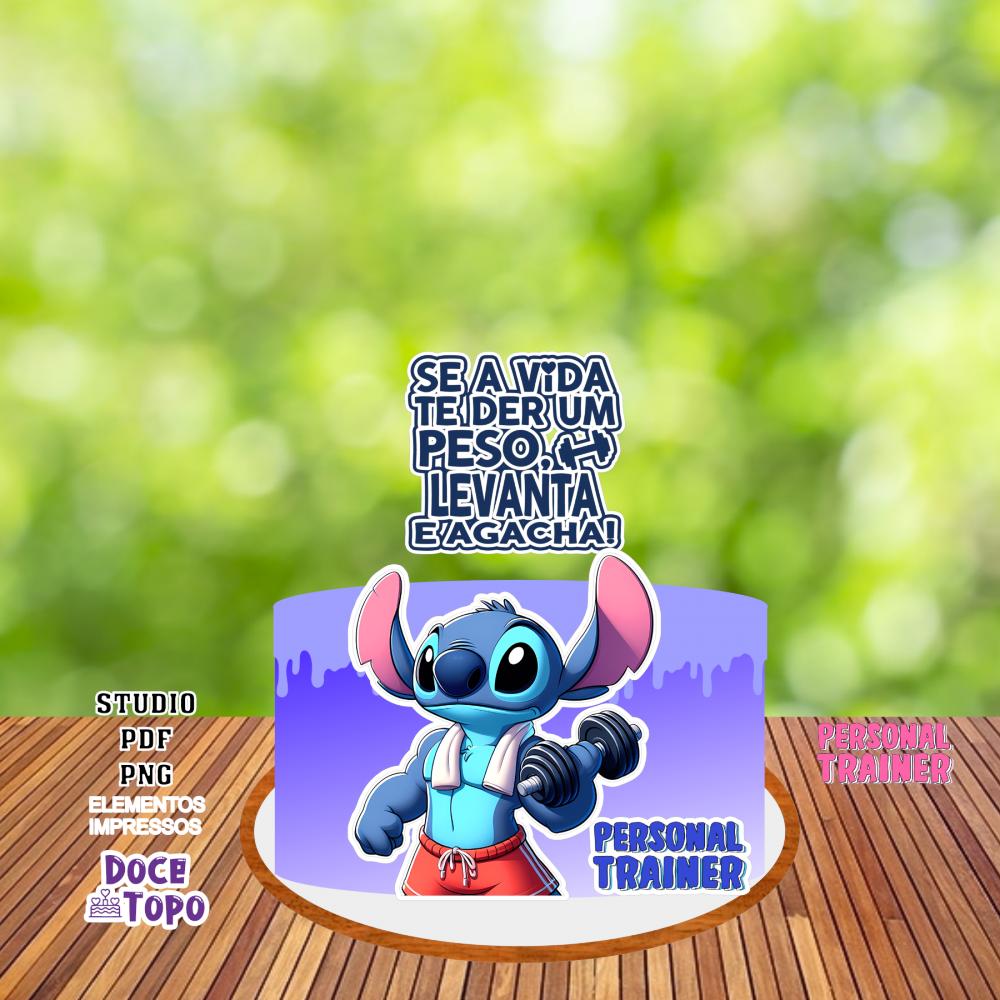 Topo de Bolo Stitch Personal Trainer Studio/PDF/PNG