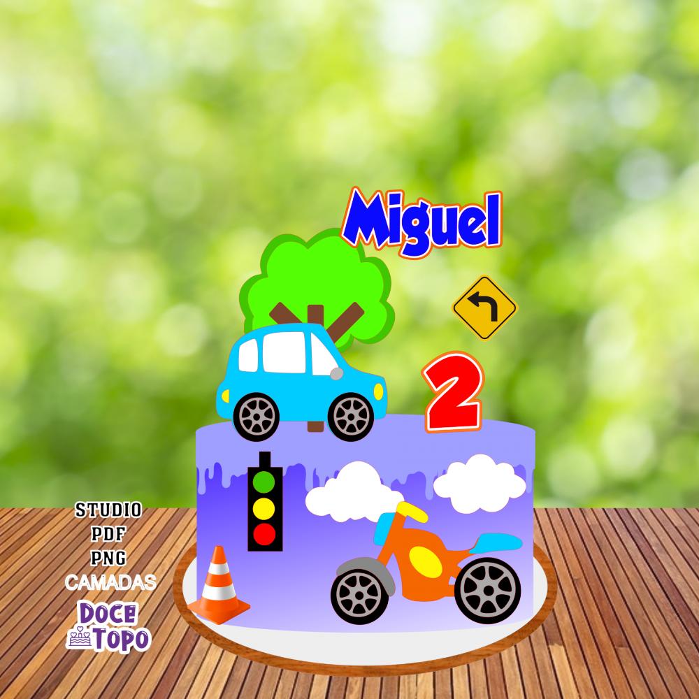 Topo de Bolo Carrinho e Moto Studio/PDF/PNG