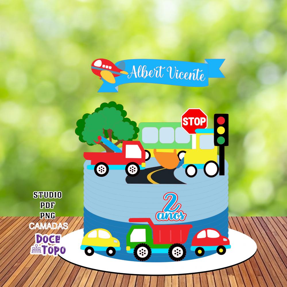 Topo de Bolo Carrinhos 05 Studio/PDF/PNG