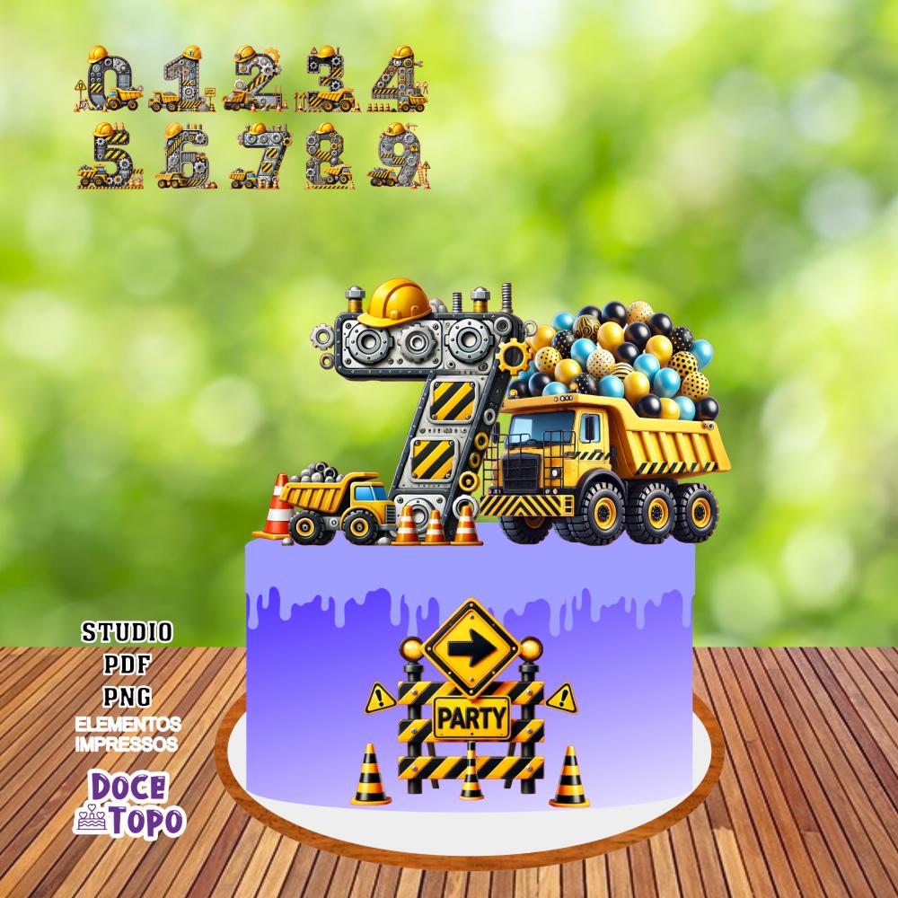 Topo de Bolo Construção 07 Studio/PDF/PNG
