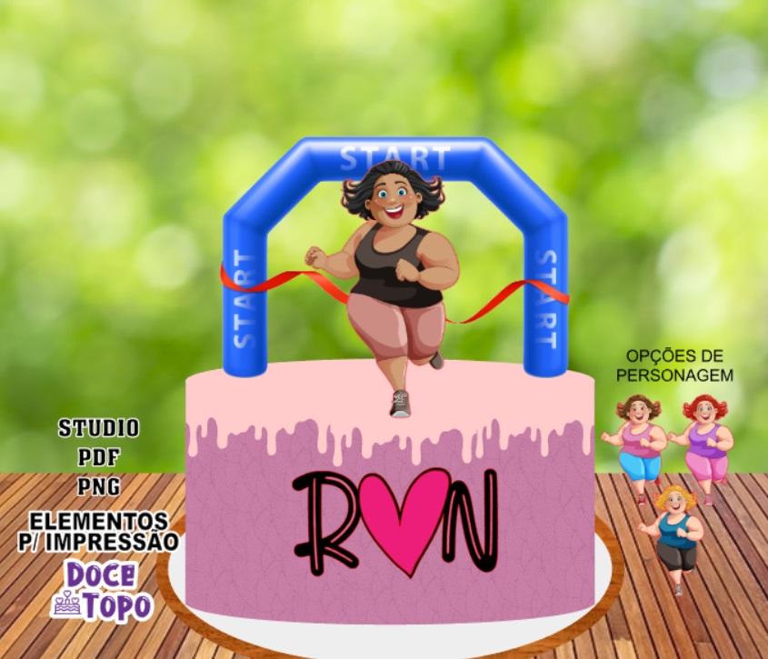 Topo de Bolo Corrida Mulher Studio/PDF/PNG