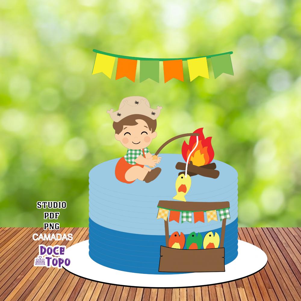 Topo de Bolo Baby Festa Junina Pescaria 01 Studio/PDF/PNG