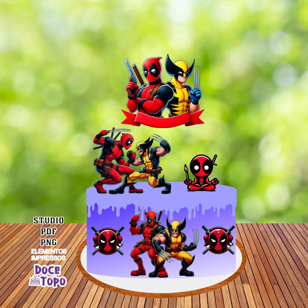 Topo de Bolo Deadpool e Wolverine 03 Studio/PDF/PNG