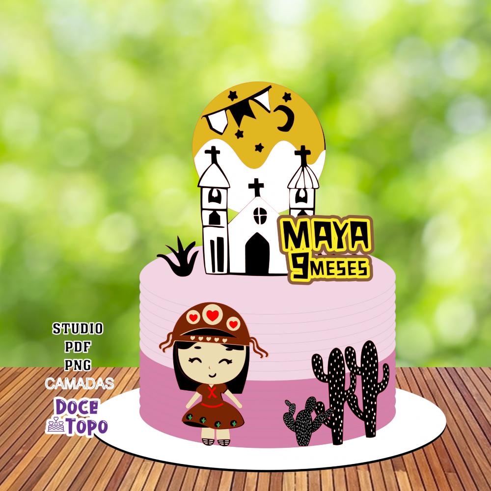 Topo de Bolo Festa Junina - Maria Bonita 01 Studio/PDF/PNG