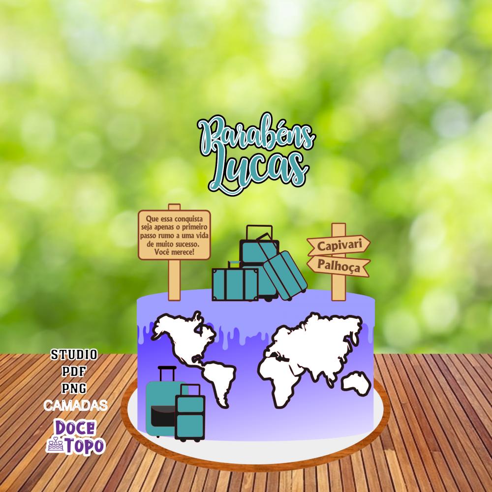 Topo de Bolo Viagem 01 Studio/PDF/PNG