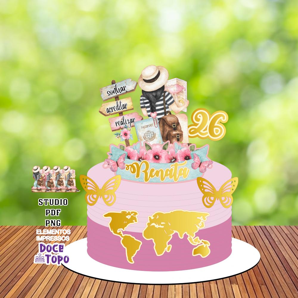 Topo de Bolo Viagem 02 Studio/PDF/PNG