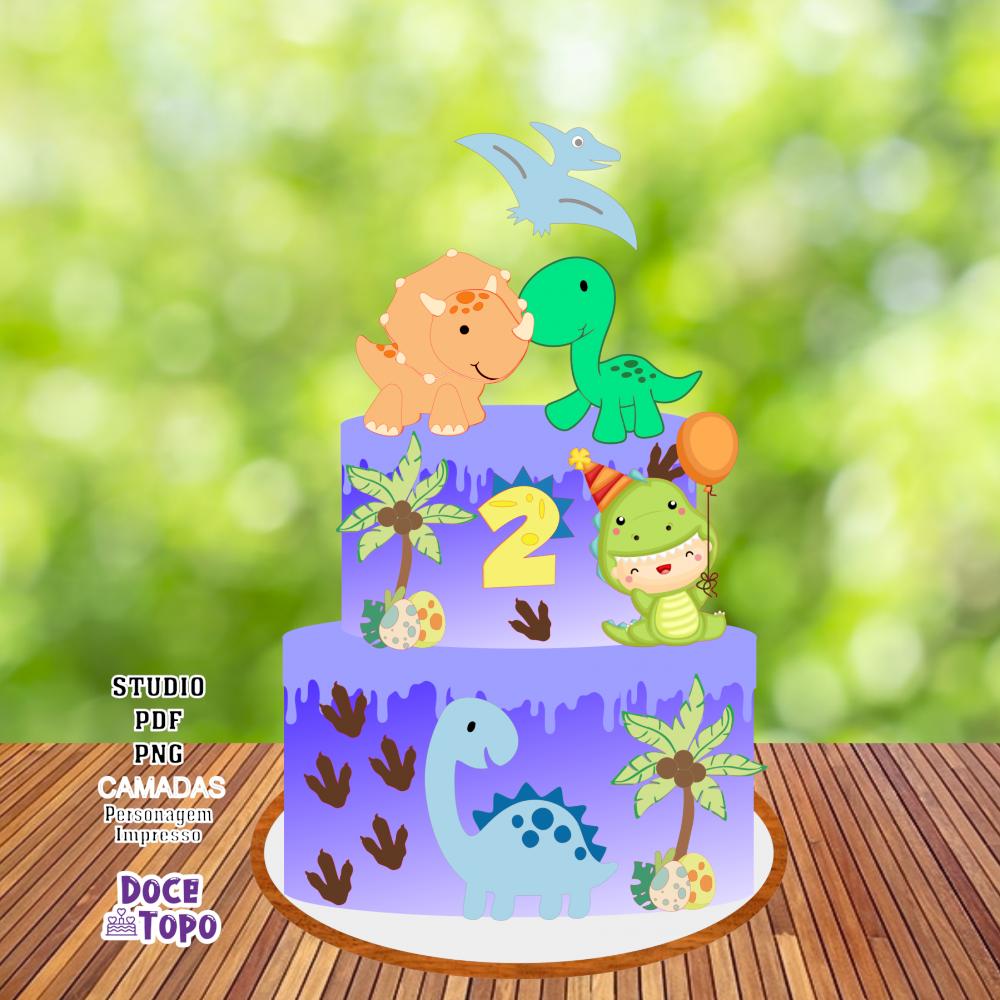 Topo de Bolo Dinossauros 14 Studio/PDF/PNG