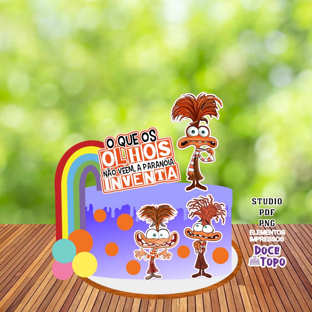 Topo de Bolo Divertidamente Ansiedade Studio/PDF/PNG