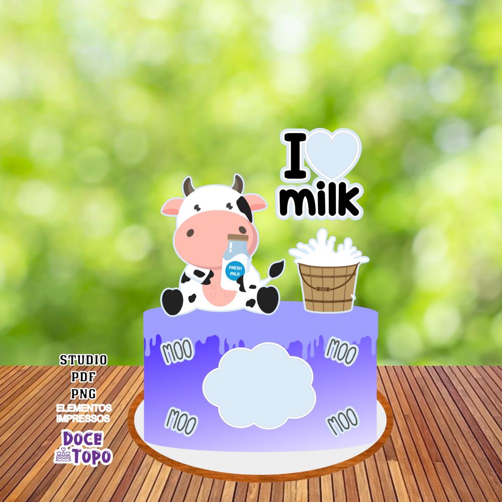 Topo de Bolo Eu Amo Leite 01 Studio/PDF/PNG