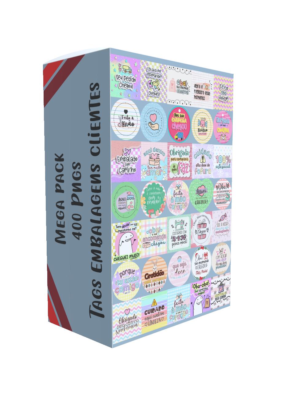 Kit Digital Png Mega Pack 400 Adesivos e Tags Embalagens Clientes
