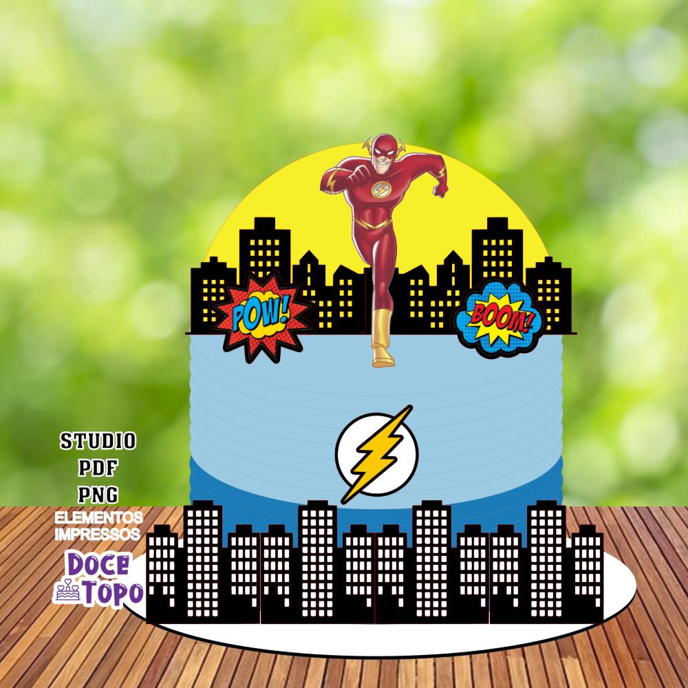 Topo de Bolo Flash 01 Studio/PDF/PNG