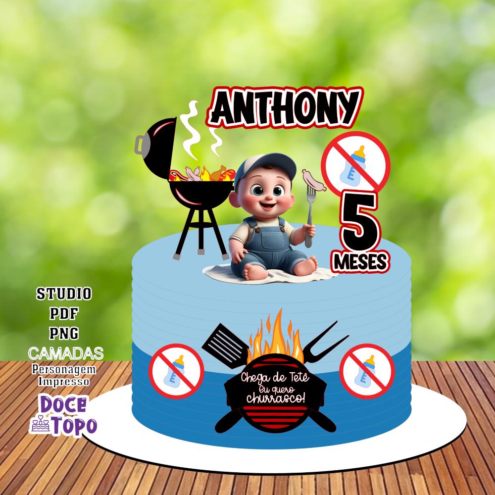 Topo de Bolo Churrasco Bebê 01 Studio/PDF/PNG