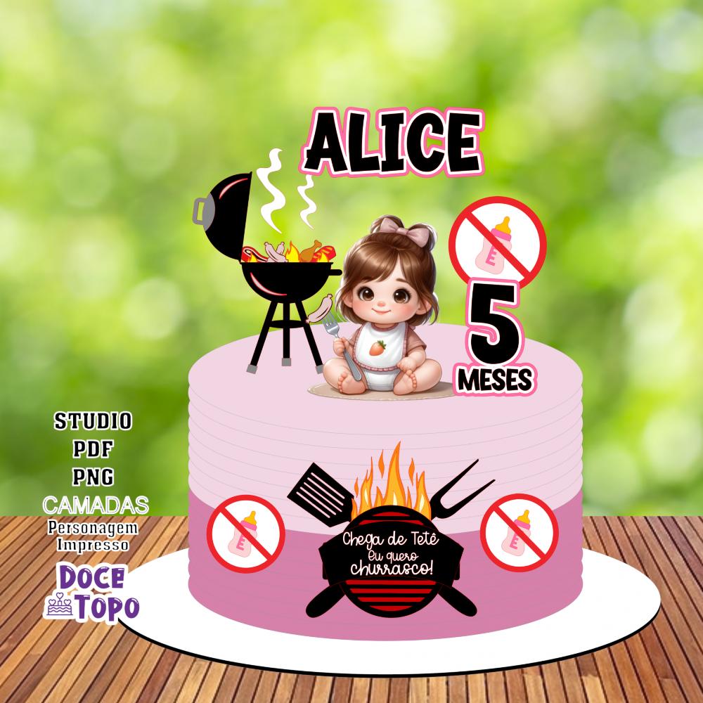 Topo de Bolo Churrasco Bebê 02 Studio/PDF/PNG