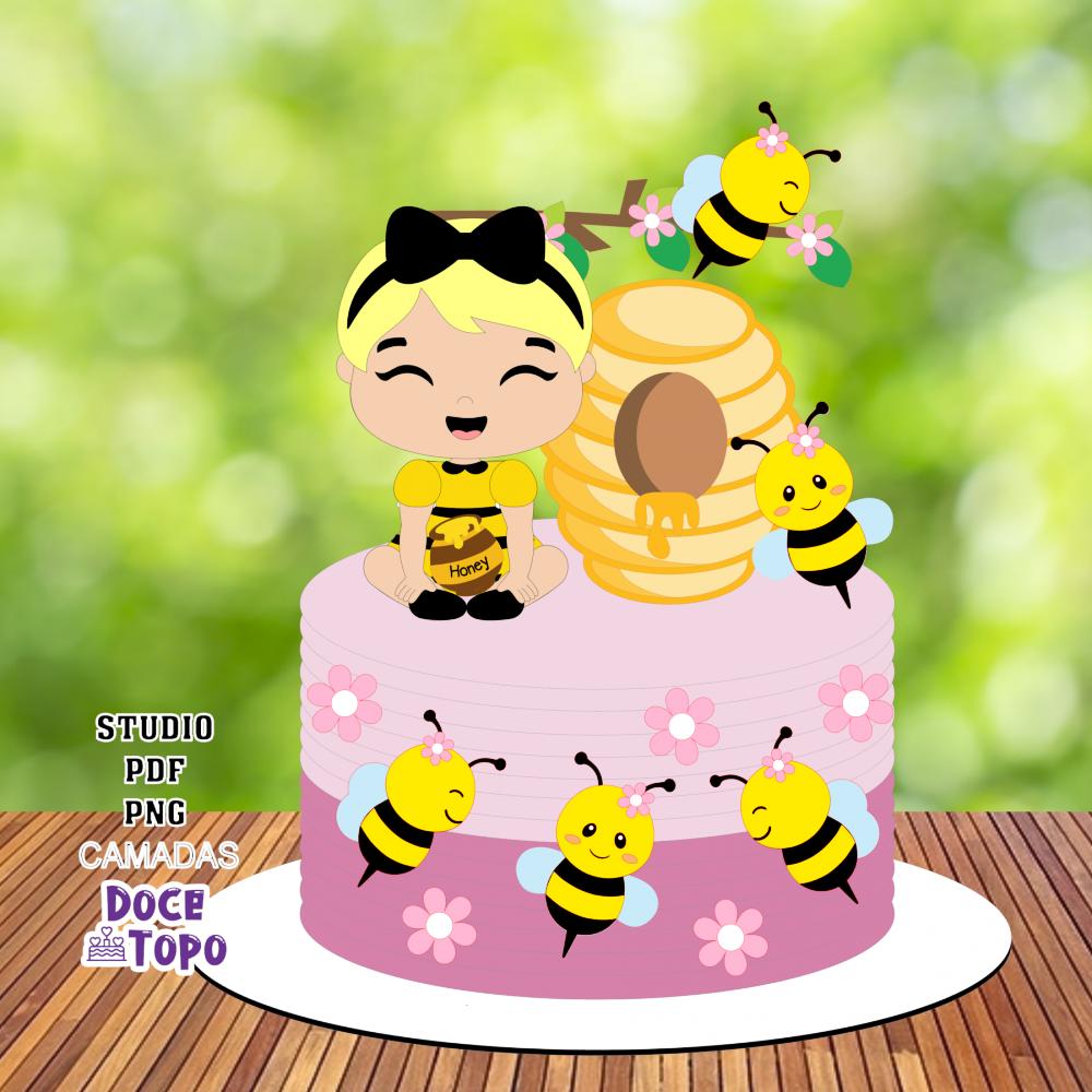 Topo de Bolo Abelhinha 19 Studio/PDF/PNG