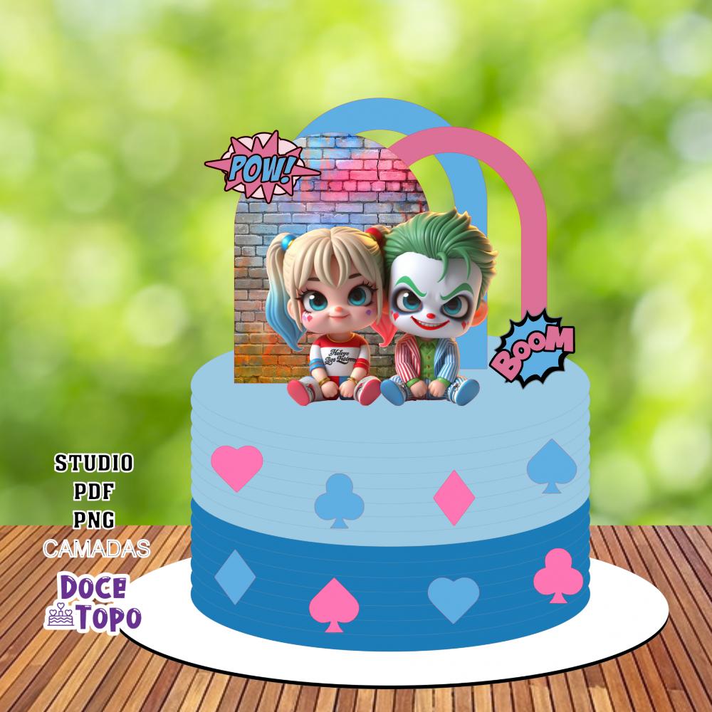 Topo de Bolo Arlequina 08 Studio/PDF/PNG