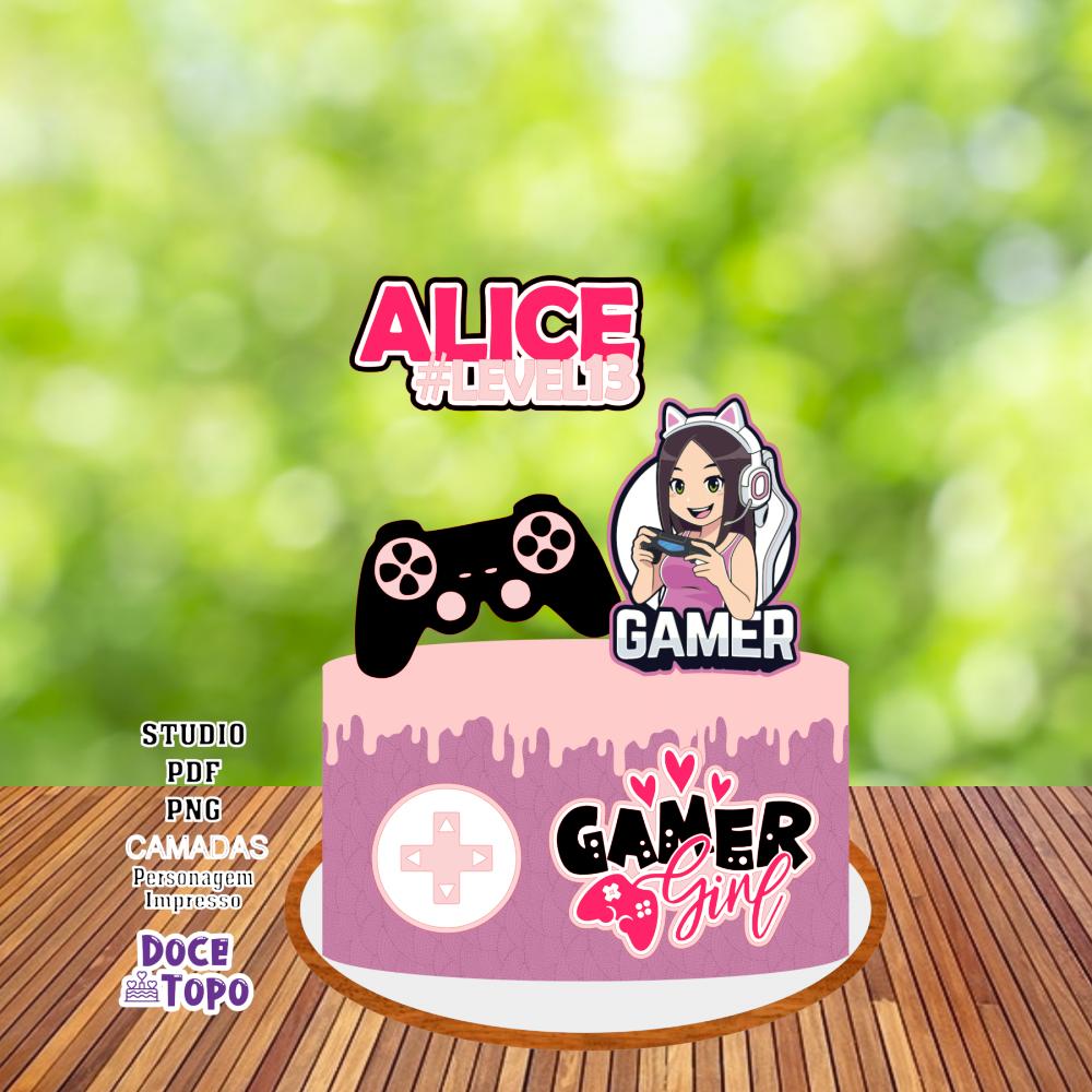 Topo de Bolo Gamer Girl 01 Studio/PDF/PNG