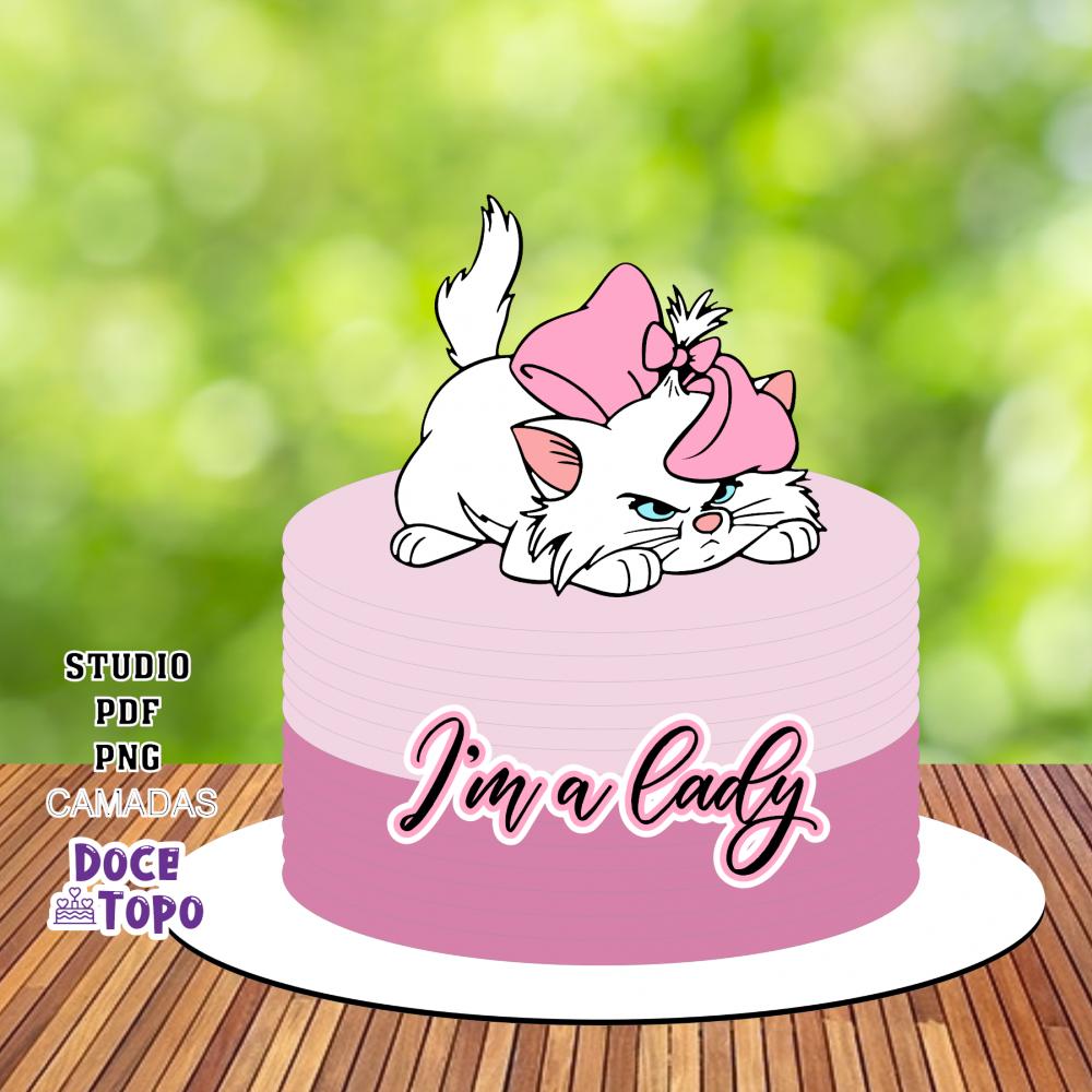 Topo de Bolo Gatinha Marie 01 Studio/PDF/PNG