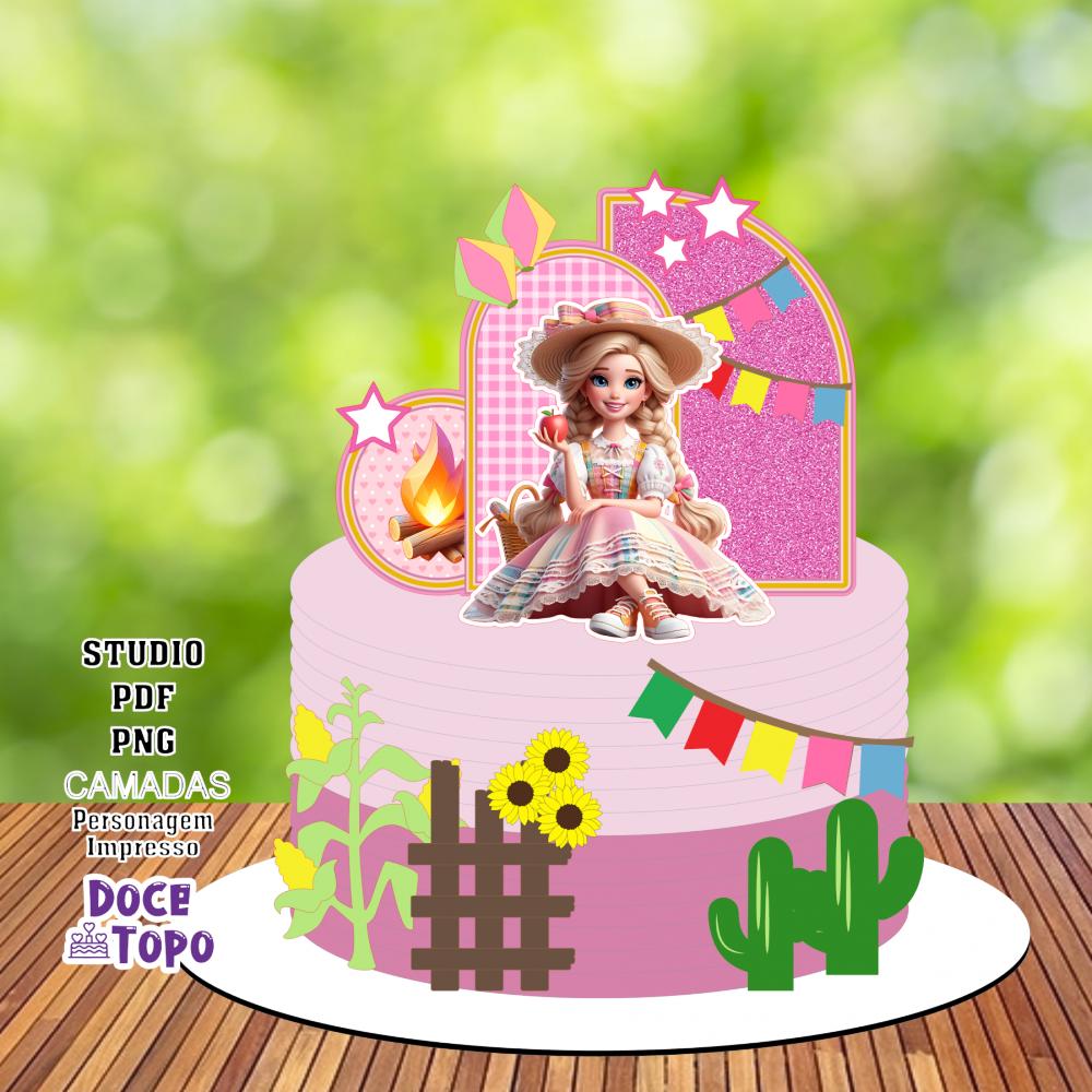 Topo de Bolo Barbie - Festa Junina 01 Studio/PDF/PNG