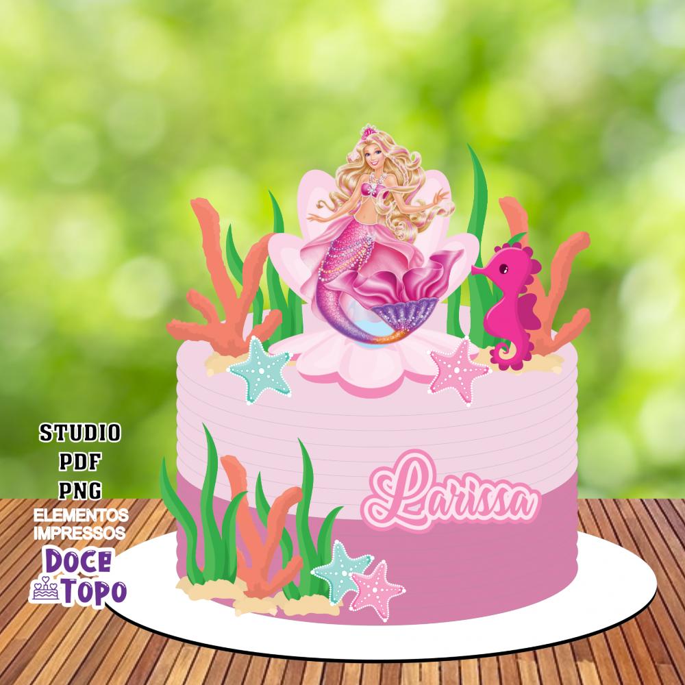 Topo de Bolo Barbie Sereia 01 Studio/PDF/PNG