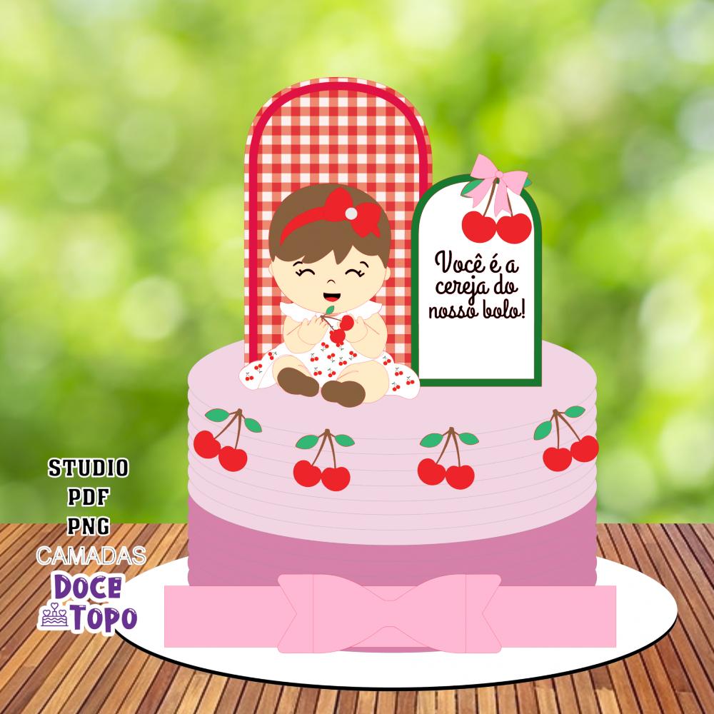 Topo de Bolo Cerejinha 01 Studio/PDF/PNG