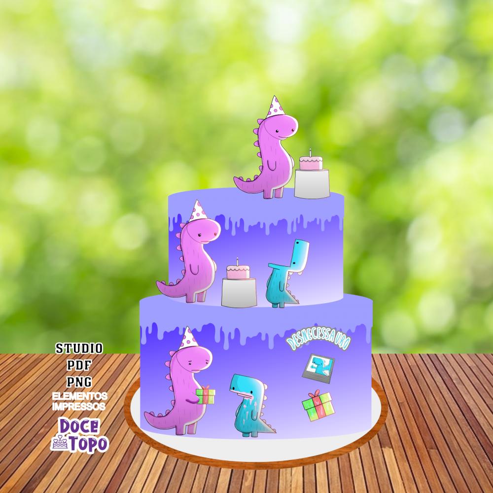 Topo de Bolo Gato Galactico Desnecessauro Studio/PDF/PNG