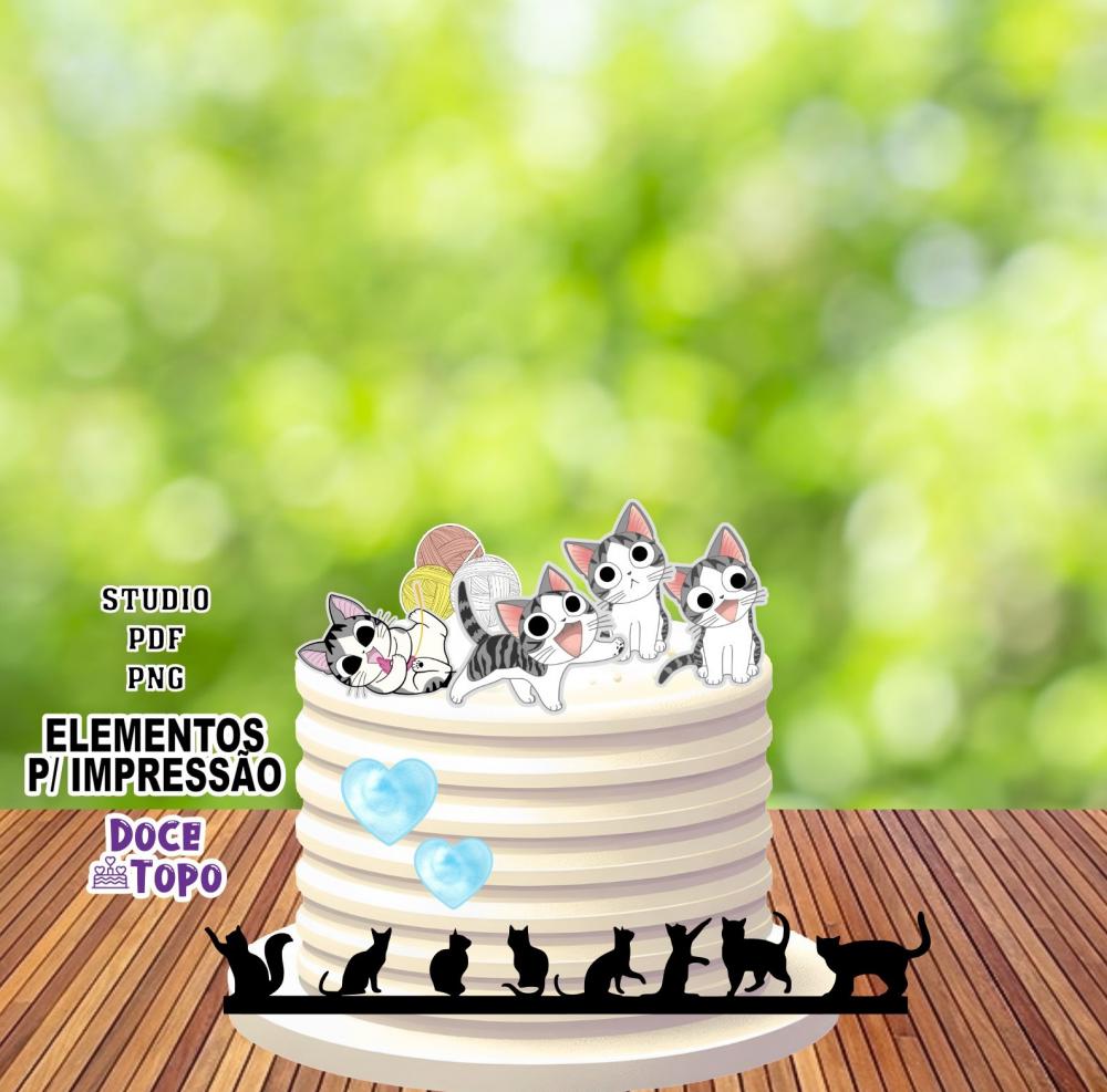 Topo de Bolo Gatinhos 01 Studio/PDF/PNG