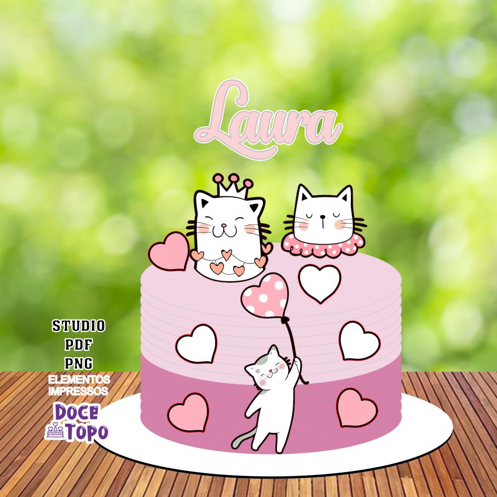 Topo de Bolo Gatinhos 04 Studio/PDF/PNG