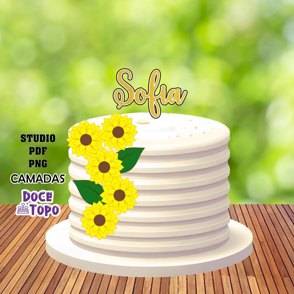 Topo de Bolo Girassol 01 Studio/PDF/PNG