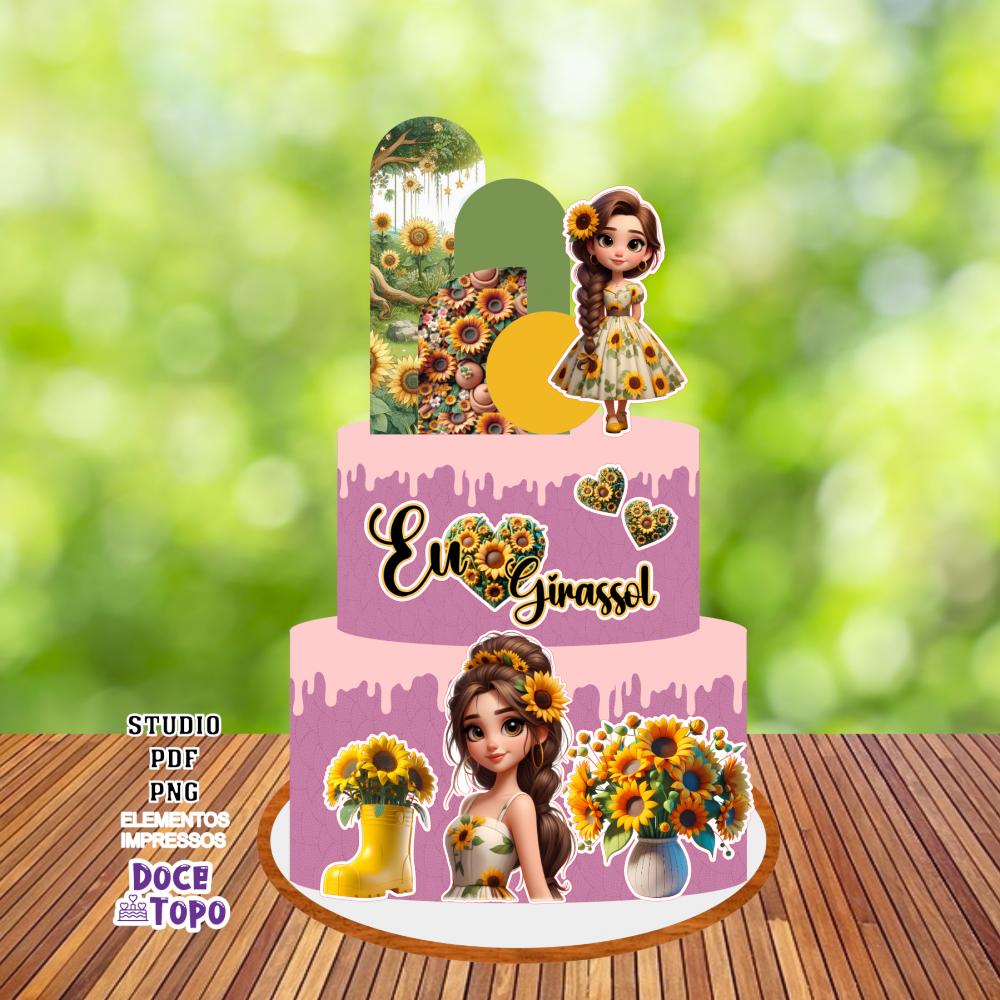 Topo de Bolo Girassol 02 Studio/PDF/PNG