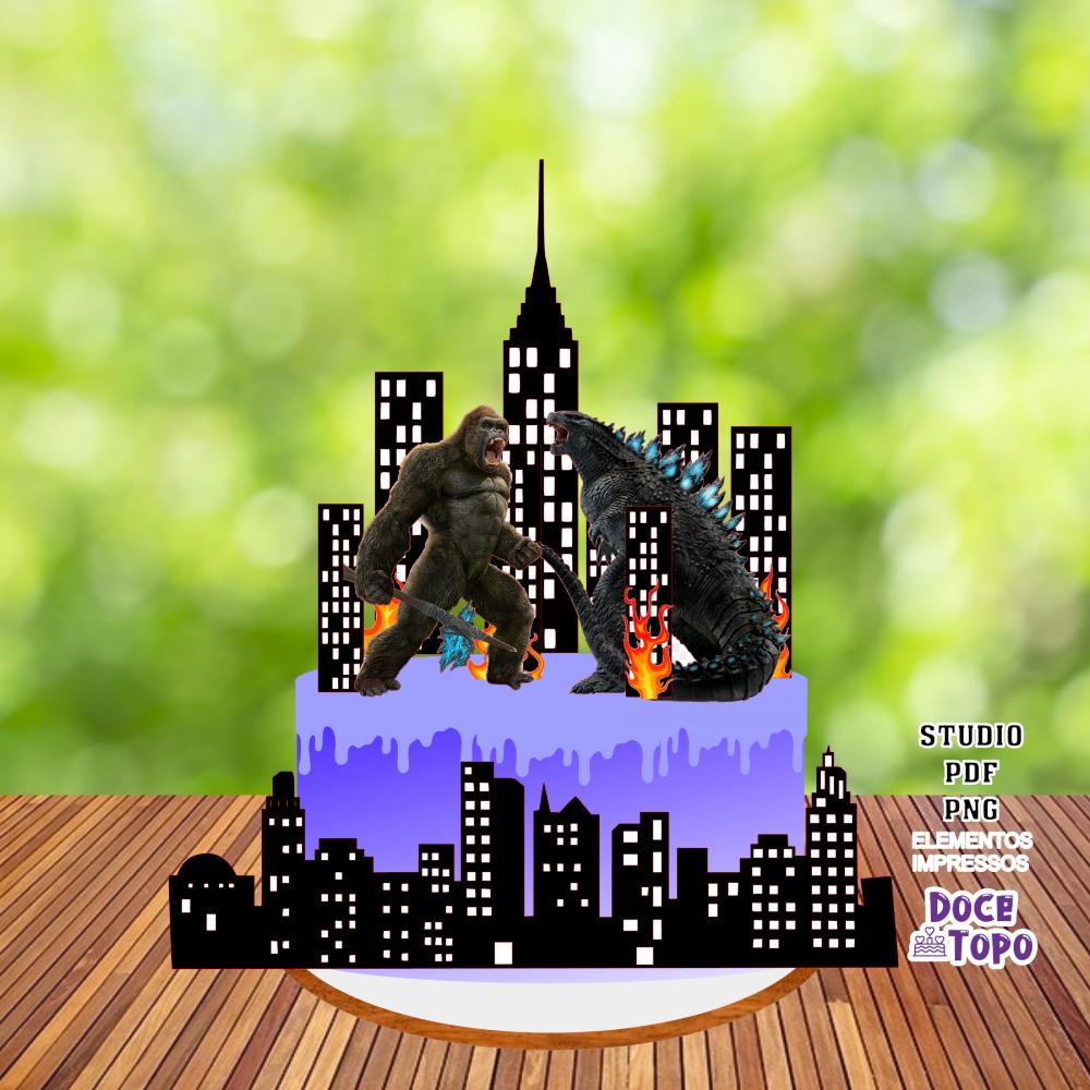 Topo de Bolo Godzilla vs Kong 01 Studio/PDF/PNG