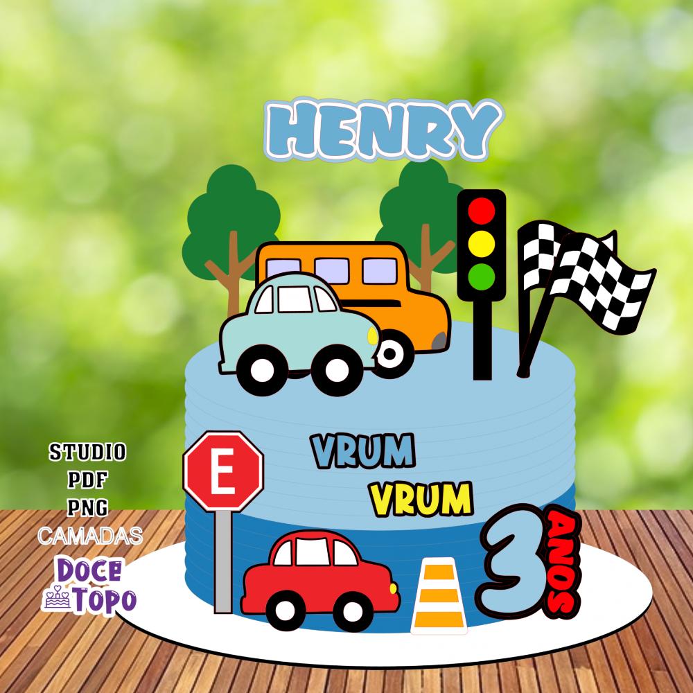 Topo de Bolo Carrinhos 07 Studio/PDF/PNG