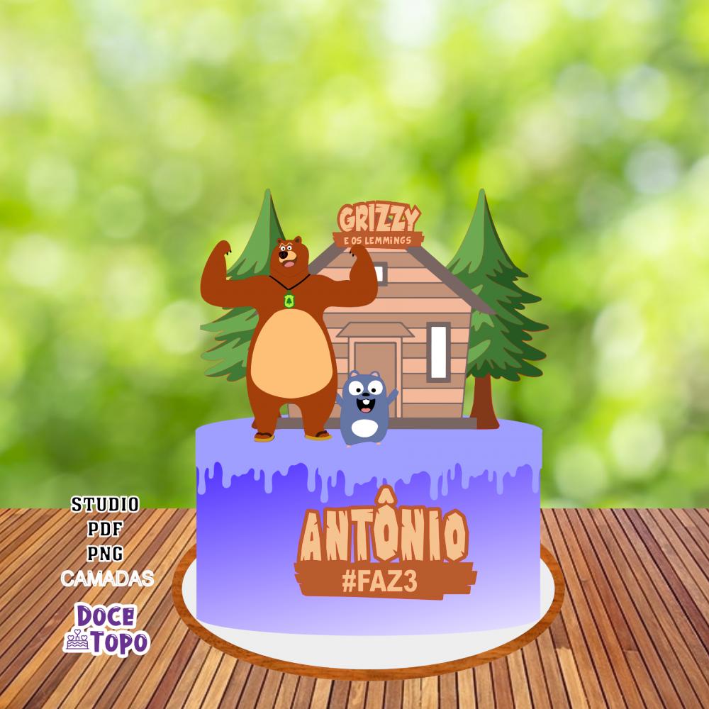 Topo de Bolo Grizzy e Os Lemmings 01 Studio/PDF/PNG