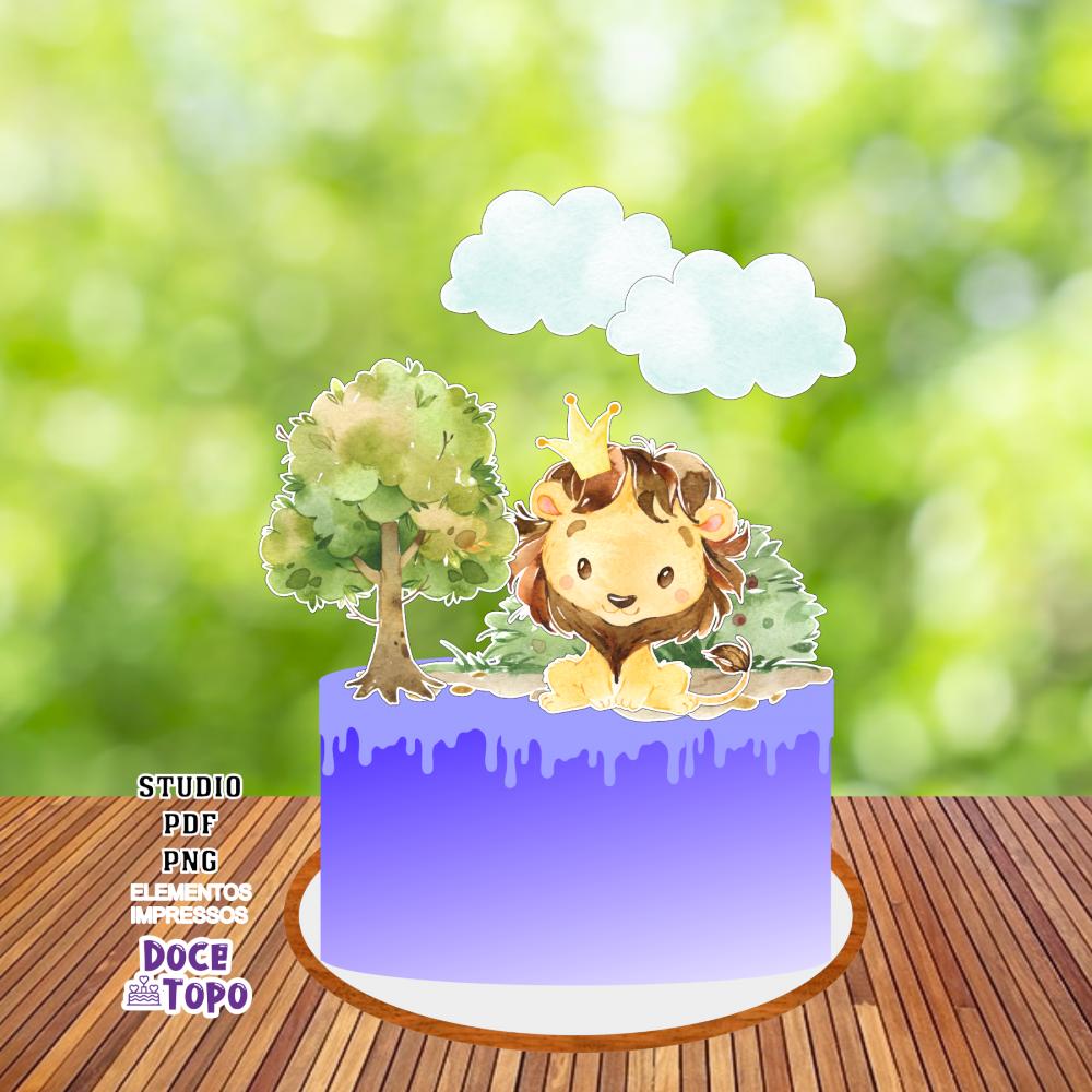 Topo de Bolo Leãozinho Aquarela Studio/PDF/PNG