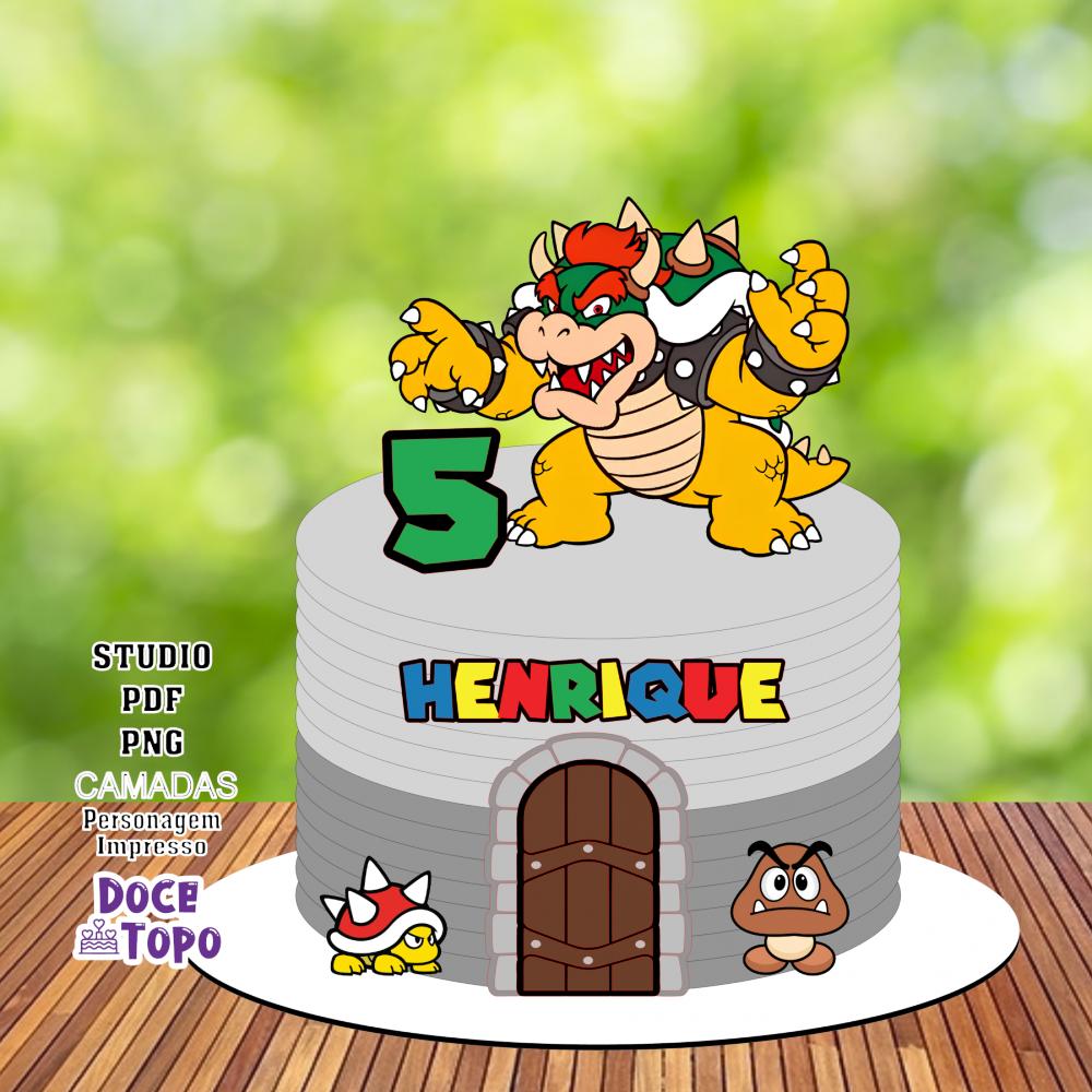 Topo de Bolo Mario Bros - Bowser 01 Studio/PDF/PNG