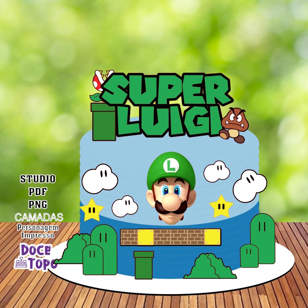 Topo de Bolo Mario Bros - Luigi 01 Studio/PDF/PNG