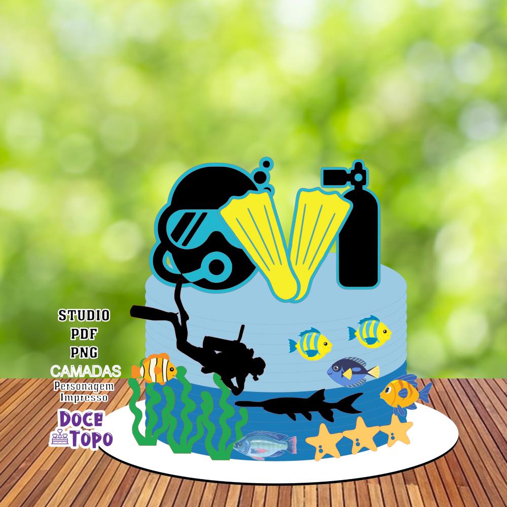 Topo de Bolo Mergulhador 01 Studio/PDF/PNG