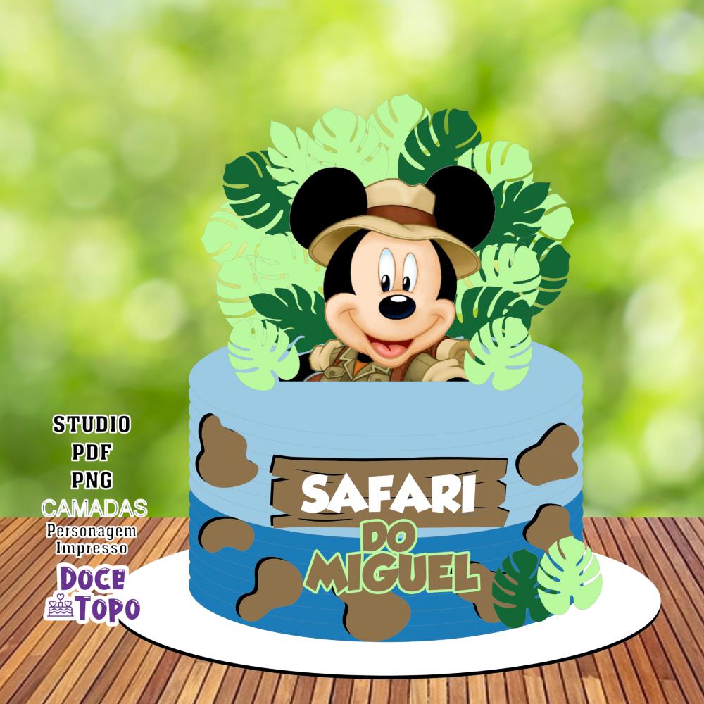 Topo de Bolo Mickey Safari 01 Studio/PDF/PNG