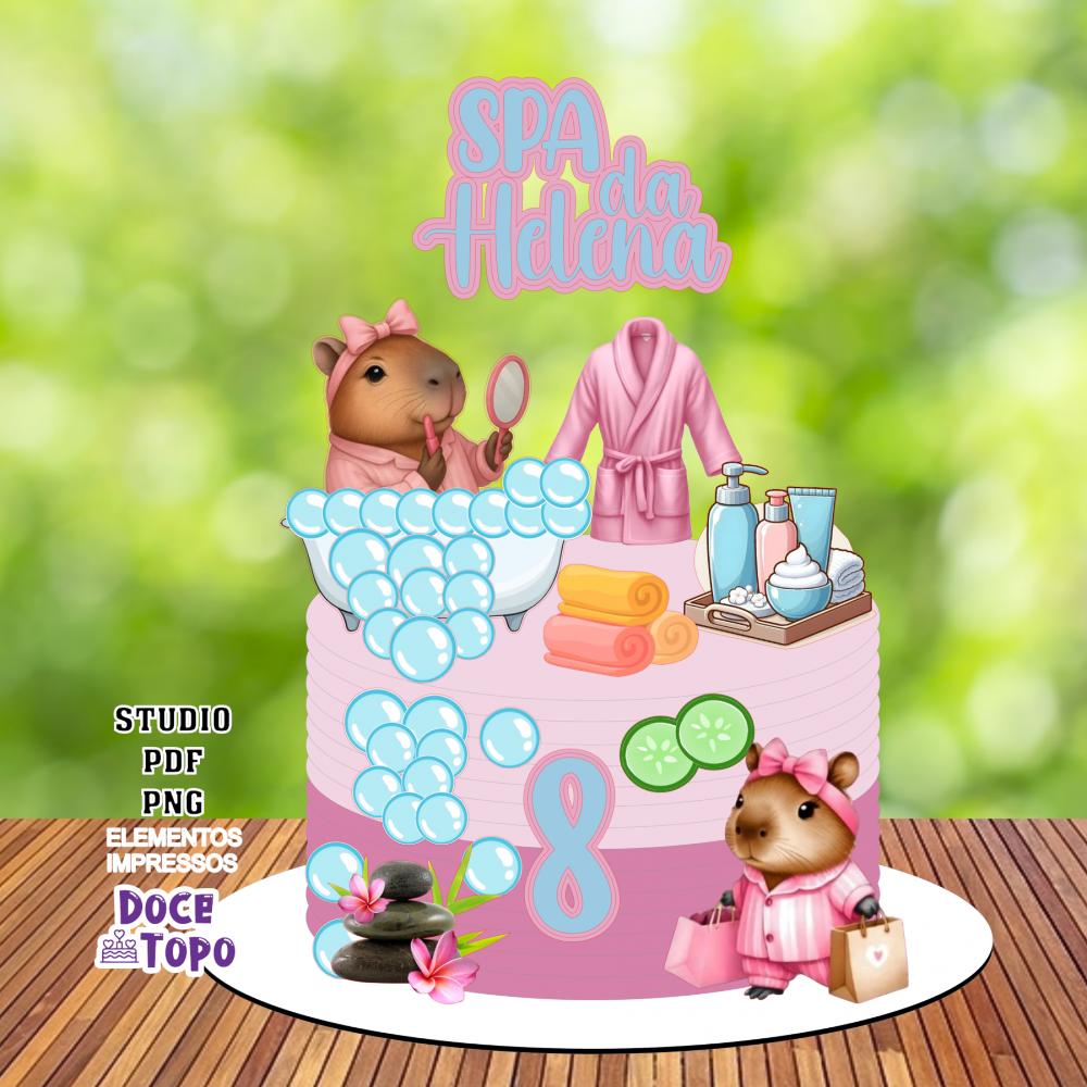 Topo de Bolo Capivara Spa Studio/PDF/PNG
