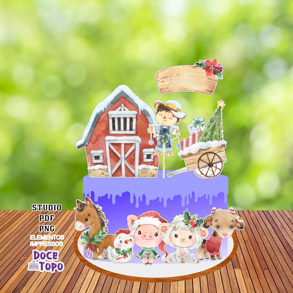 Topo de Bolo Natal Fazendinha Studio/PDF/PNG