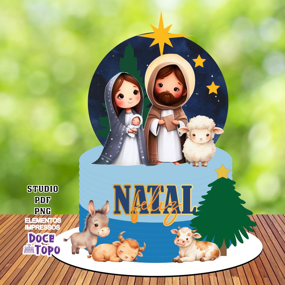Topo de Bolo Natal Presépio 12 Studio/PDF/PNG