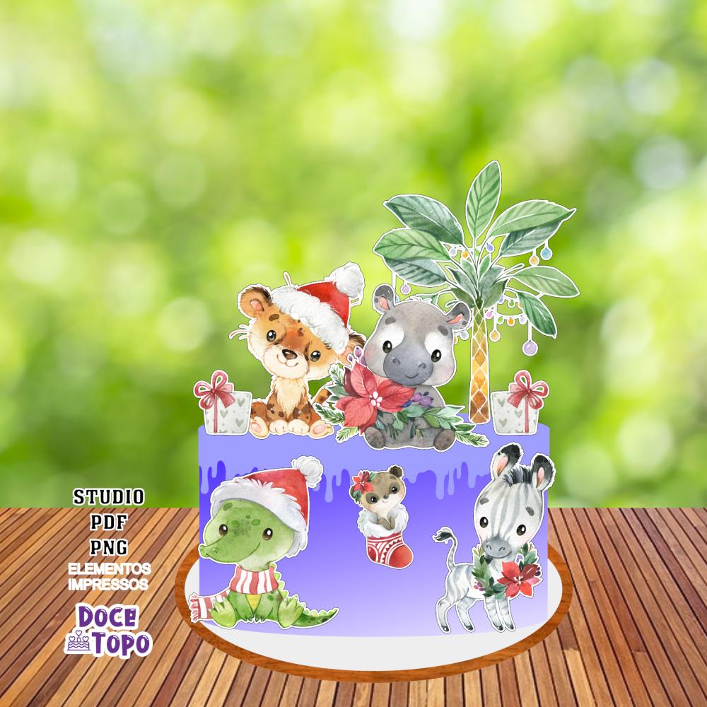 Topo de Bolo Natal Safari Aquarela 01 Studio/PDF/PNG