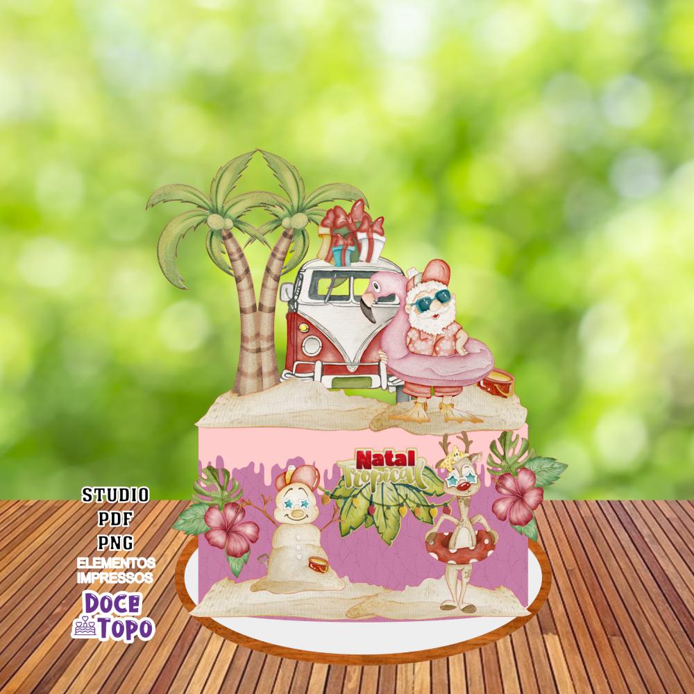 Topo de Bolo Natal Tropical 03 Studio/PDF/PNG