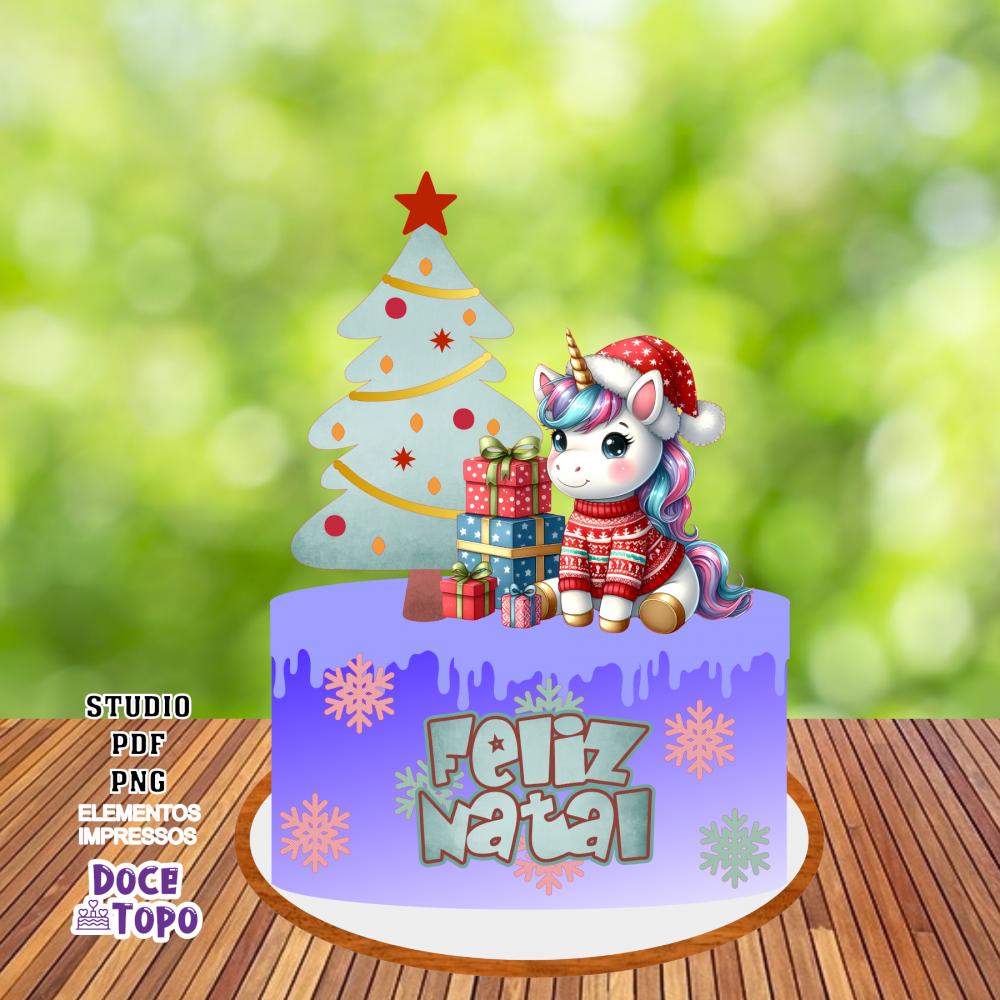 Topo de Bolo Natal Unicórnio 01 Studio/PDF/PNG