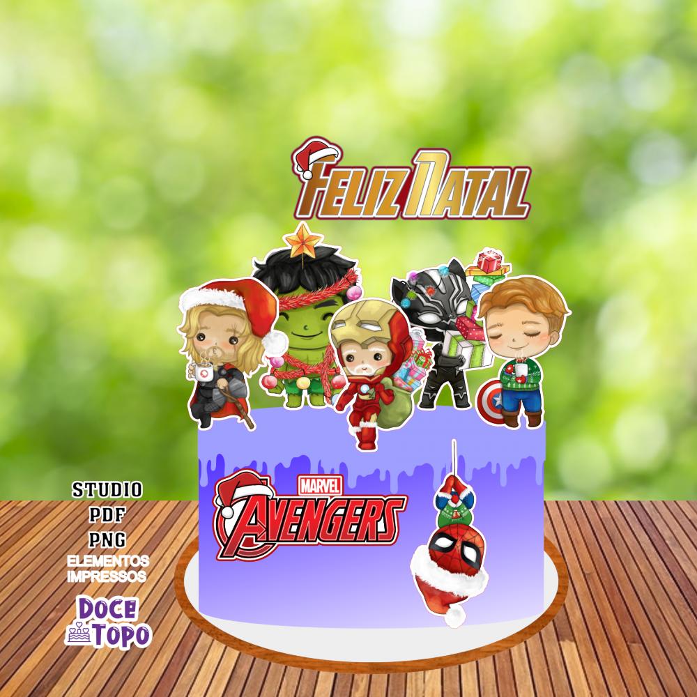 Topo de Bolo Natal Vingadores Studio/PDF/PNG