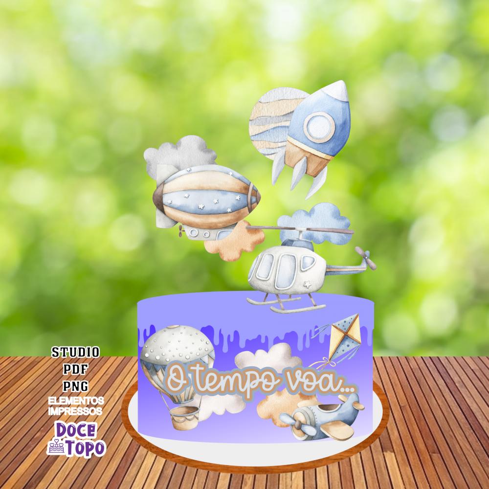 Topo de Bolo O Tempo Voa 01 Studio/PDF/PNG