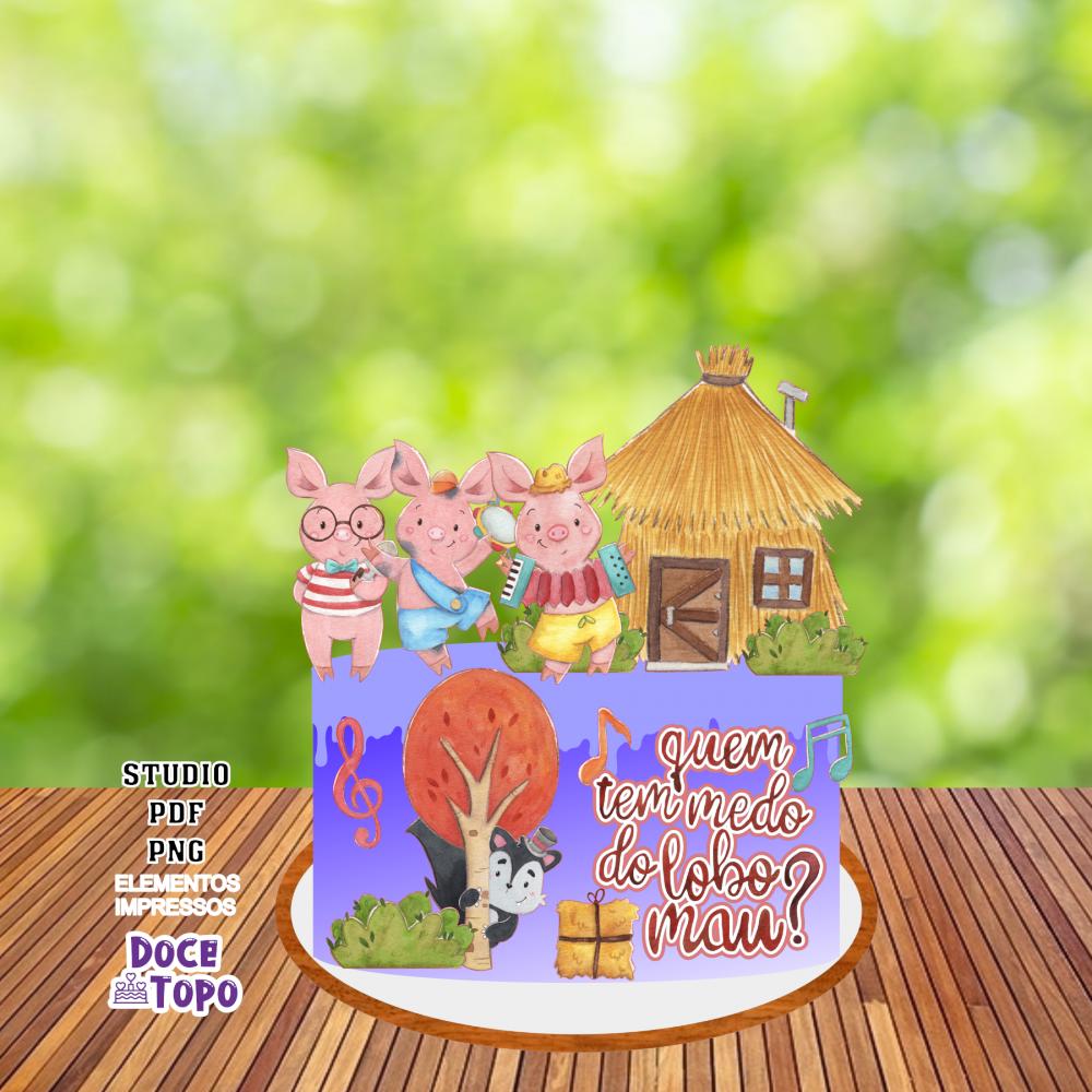 Topo de Bolo Os 3 Porquinhos 03 Studio/PDF/PNG