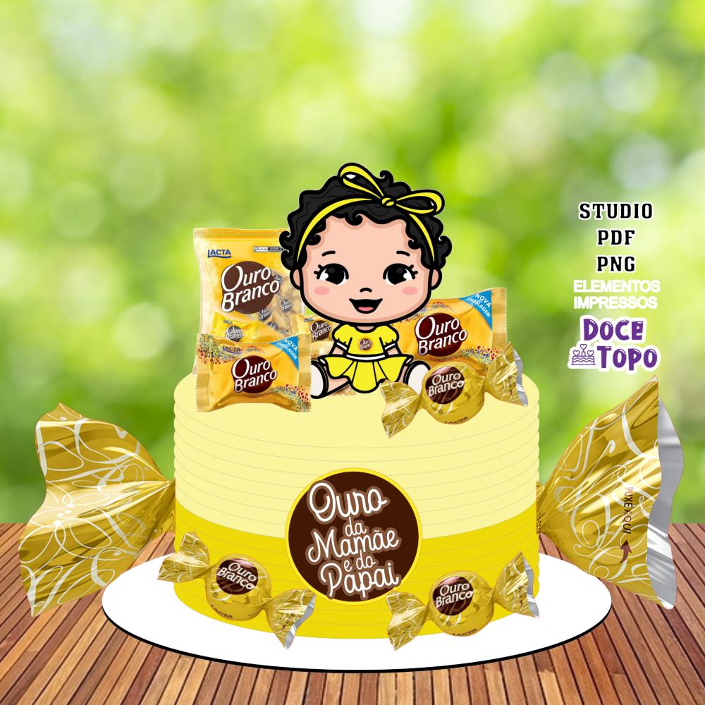Topo de Bolo Ouro Branco 01 Studio/PDF/PNG
